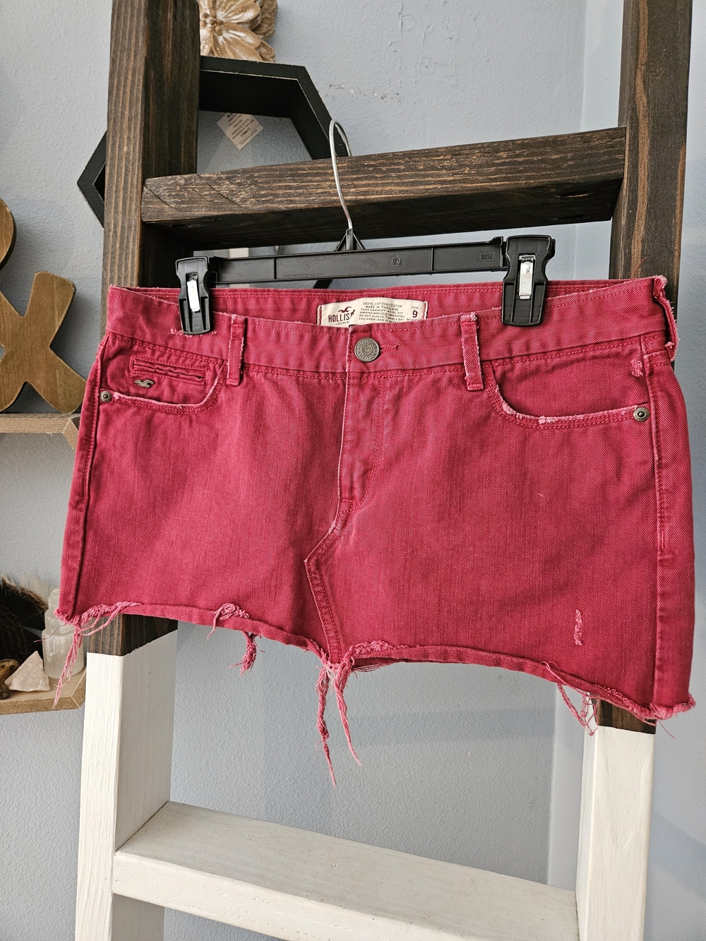 Hollister Red Distressed Denim Mini Skirt